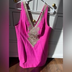 Lilly Pulitzer Bright Pink Dress with Gold Accents